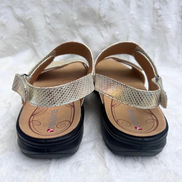 Gold Metallic Two Strap Comfort Sandals Revere Como Orthopedic Walking Shoe - Picture 5 of 6